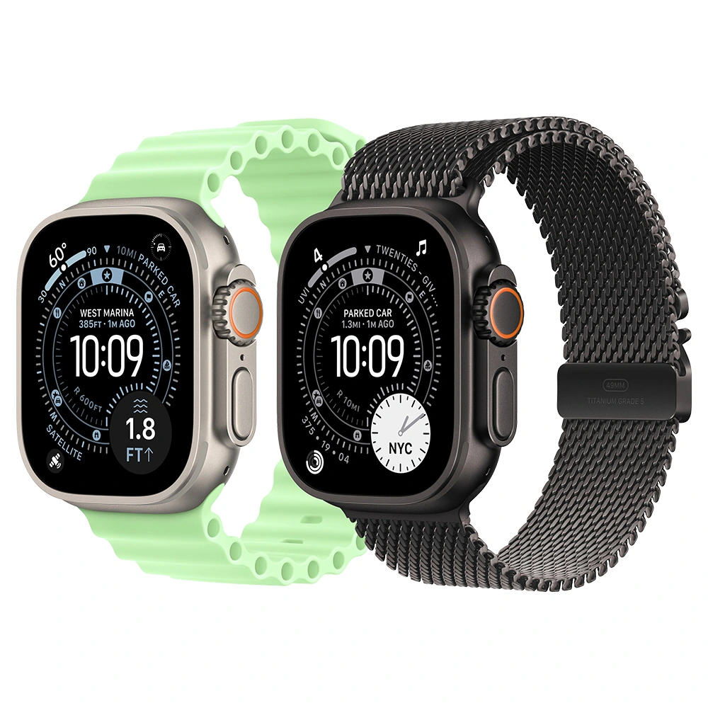Apple Watch Ultra 3 (GPS+Cellular) 49mm Rugged Titanium Case with Black Milanese Loop - L - Black