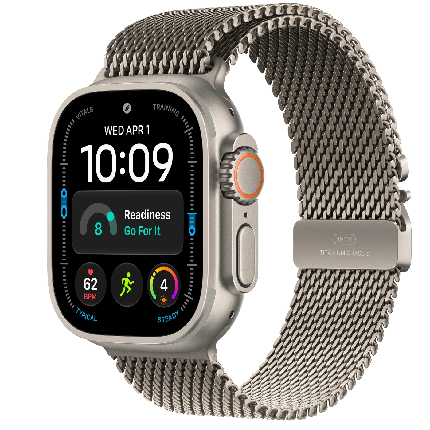 Apple Watch Ultra 4 (GPS + Cellular) 49mm Titanium Case with Natural Titanium Milanese Loop - L - Natural