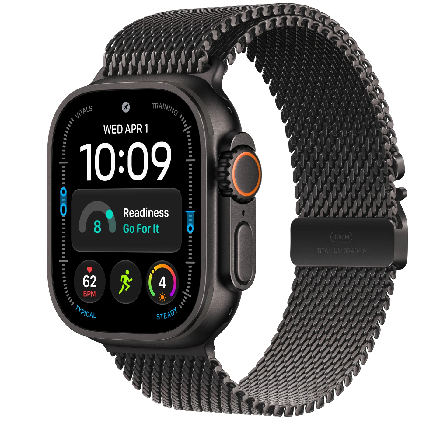 Apple Watch Ultra 4 (GPS + Cellular) 49mm Titanium Case with Black Titanium Milanese Loop - L - Black
